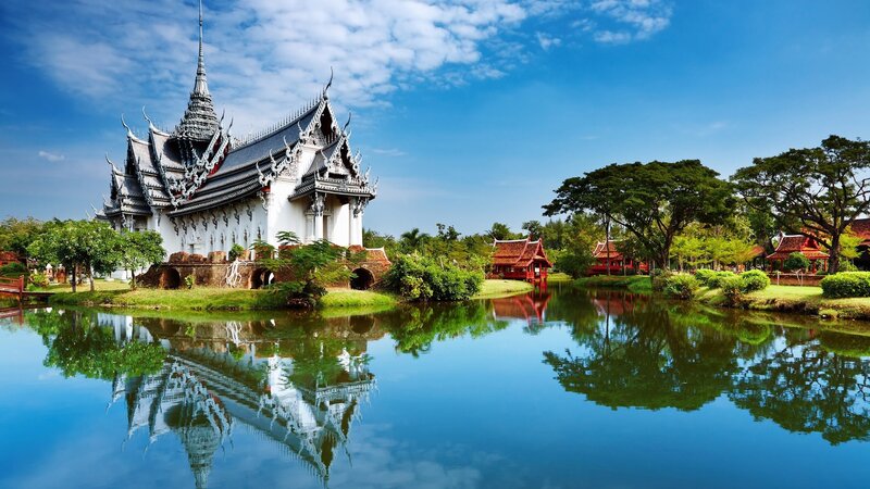 Thai Temple by Lake — Blue