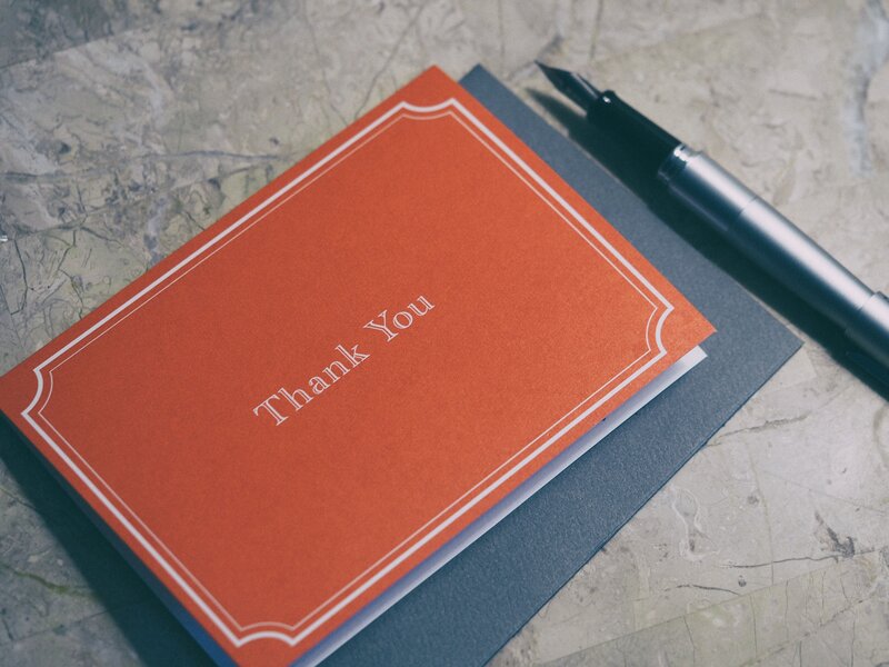 Thank you card with pen