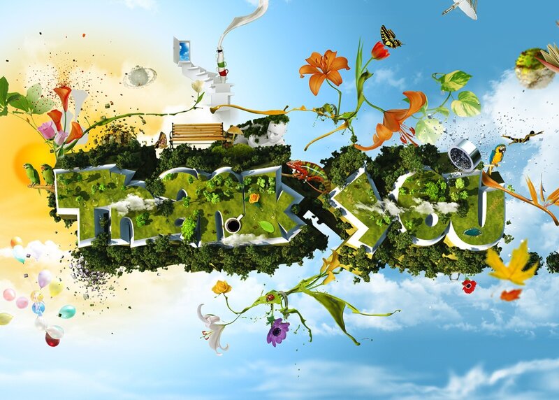 Thank You in a vibrant nature scene
