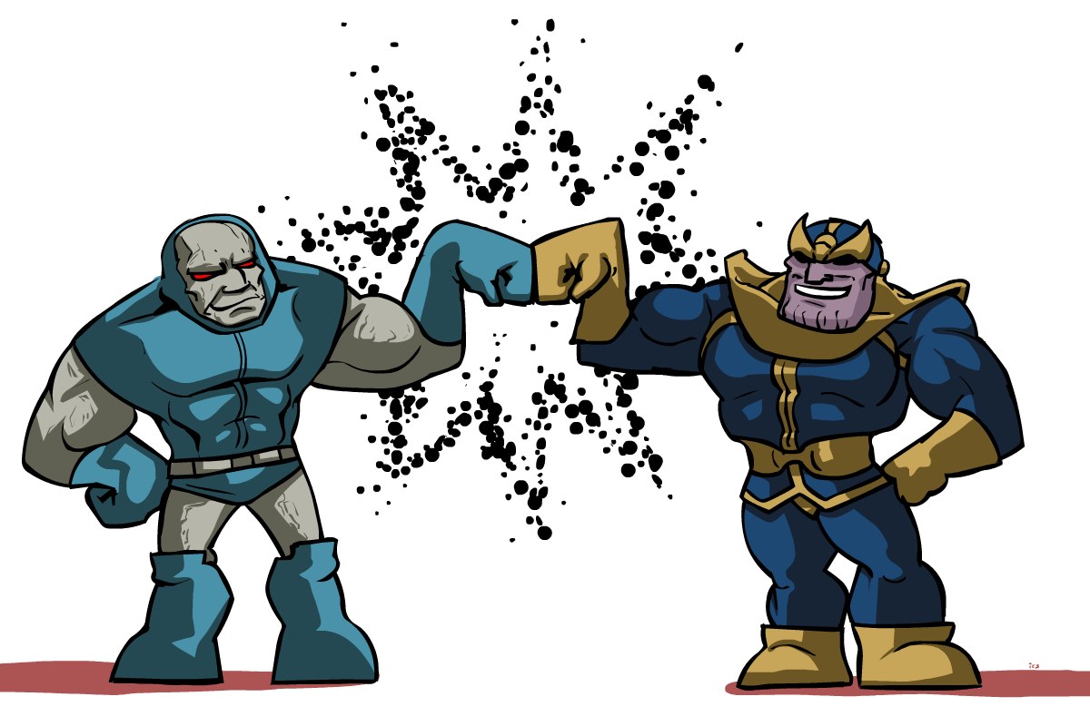 Thanos and Darkseid fist bump