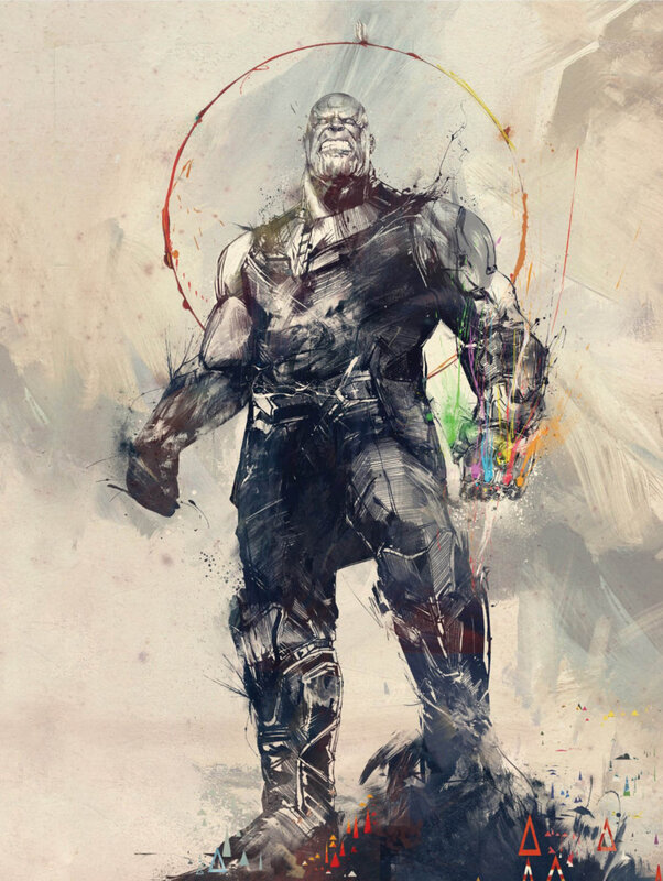 Thanos with Infinity Gauntlet — Black, Dramatic, Digital Art