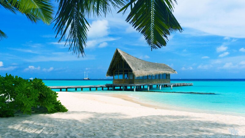 Thatched Beach Hut — Blue, Serene, Afternoon, Photograph