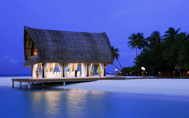 Thatched Beach Hut — Blue, Serene, Night