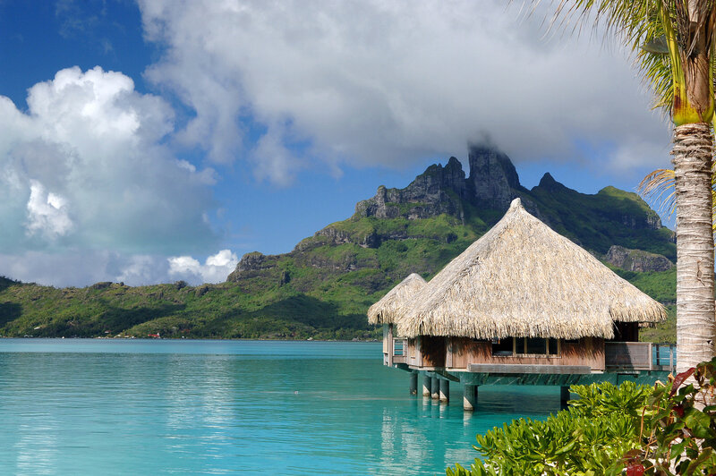 Thatched Bungalow on Water — Blue