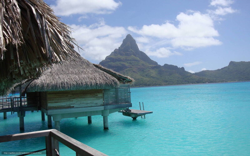 Thatched Bungalow over Water — Blue, Serene, Afternoon