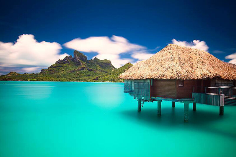 Thatched Bungalow over Water — Blue, Serene