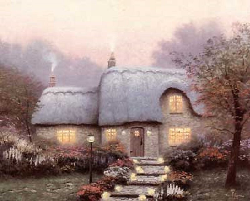 Thatched Cottage at Dusk — Gray