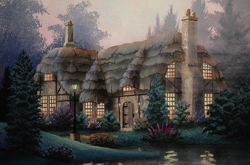 Thatched Cottage at Dusk — Green, Serene