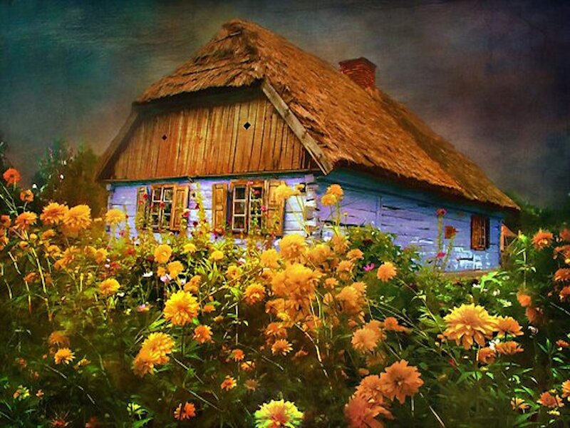Thatched Cottage — Blue, Serene, Afternoon