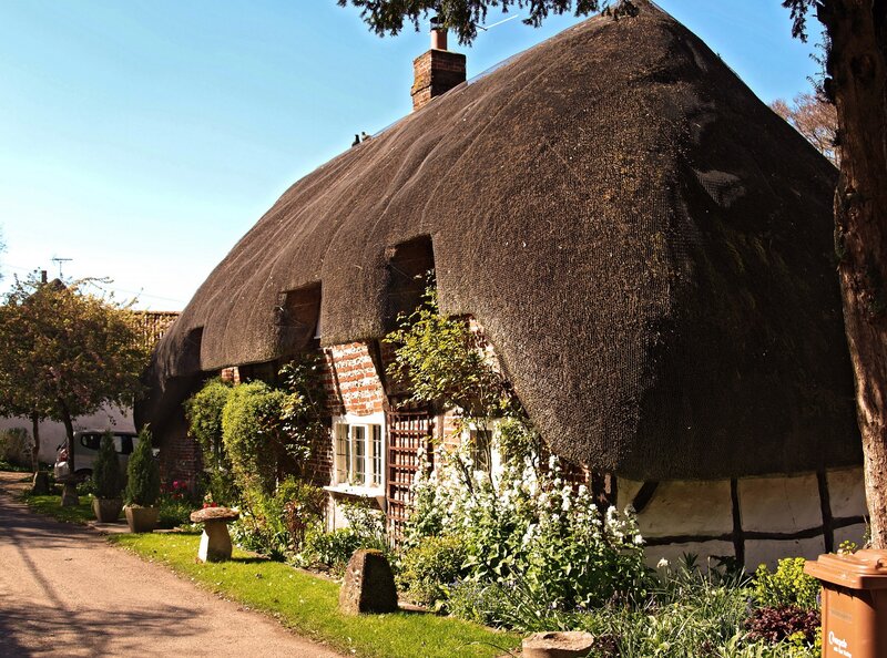 Thatched Cottage — Brown, Serene, Afternoon, Photograph