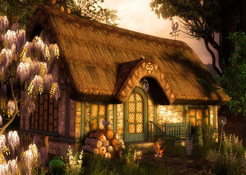 Thatched Cottage — Brown, Serene, Sunset