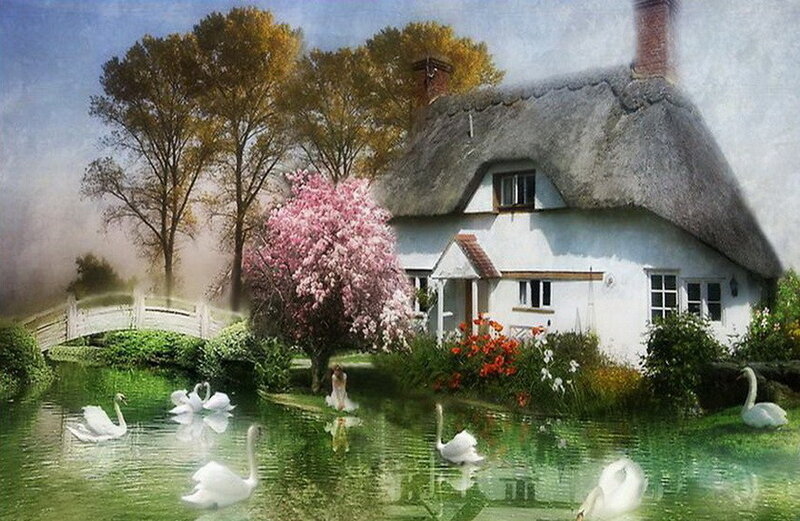 Thatched Cottage by Pond
