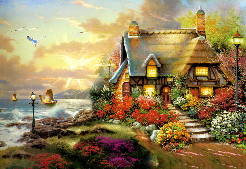Thatched Cottage by Sea — Yellow