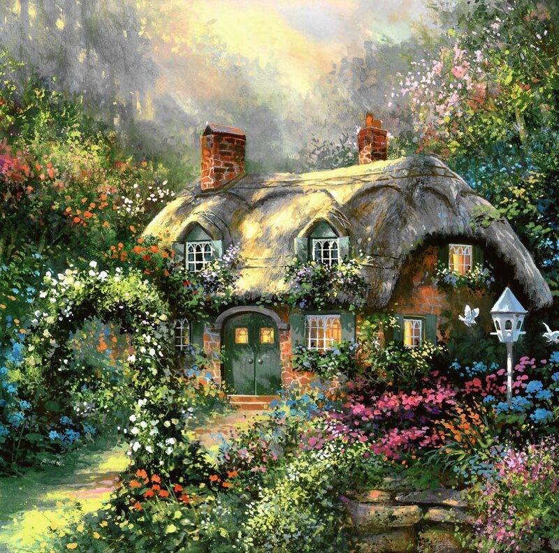 Thatched Cottage Garden — Green, Serene, Afternoon
