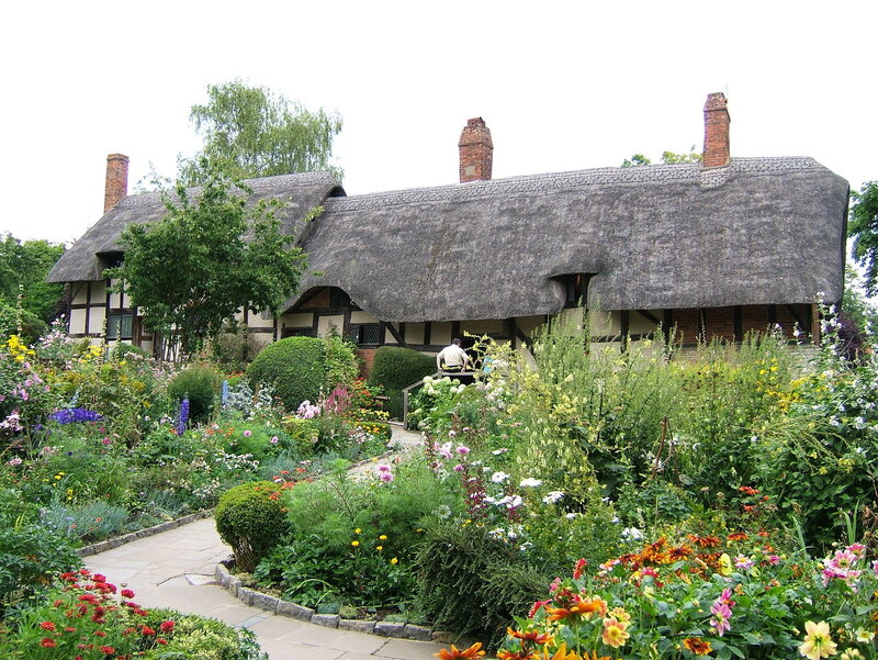 Thatched Cottage Garden — Green, Serene, Summer, Photograph, Flowers, Path