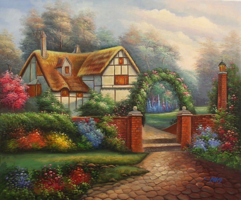 Thatched Cottage Garden — Green, Serene