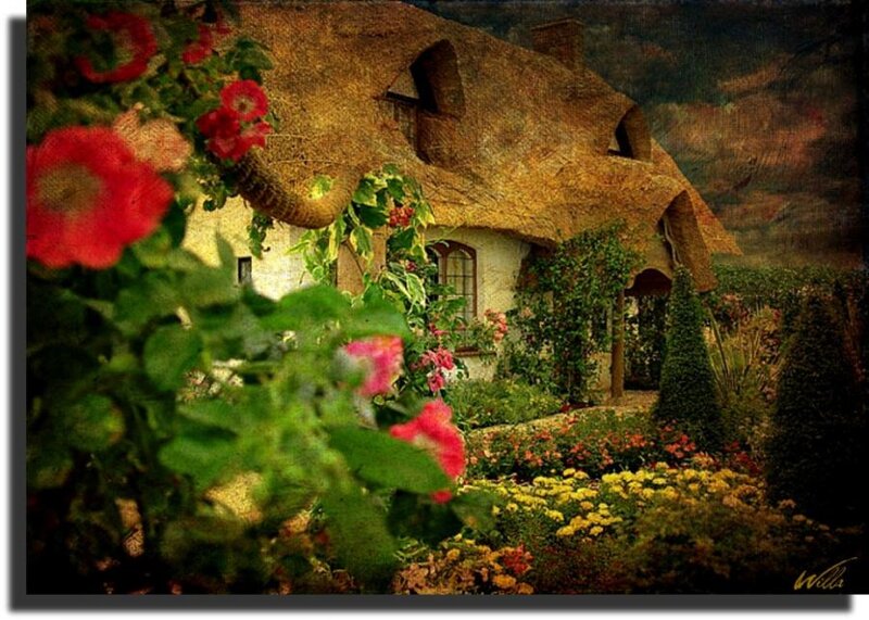 Thatched Cottage Garden — Red, Serene