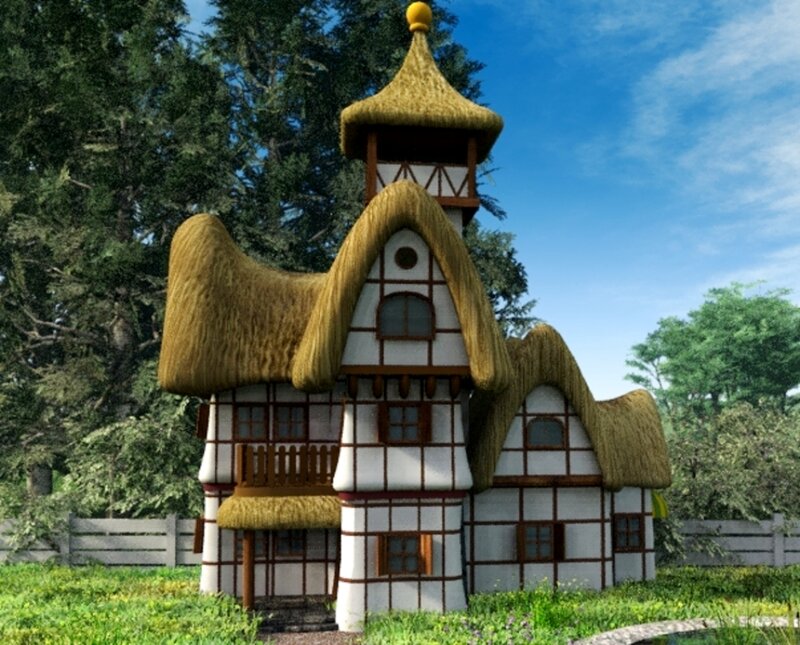 Thatched Cottage — Green, Serene, Afternoon, 3d Render