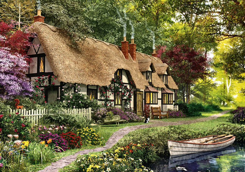 Thatched Cottage — Green, Serene, Afternoon, Digital Art