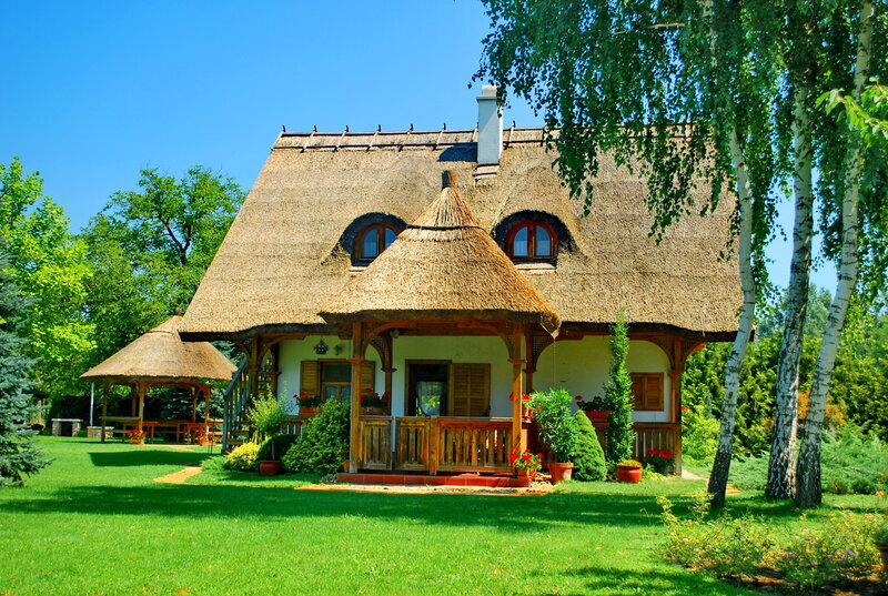 Thatched Cottage — Green, Serene, Afternoon, Photograph, Gazebo