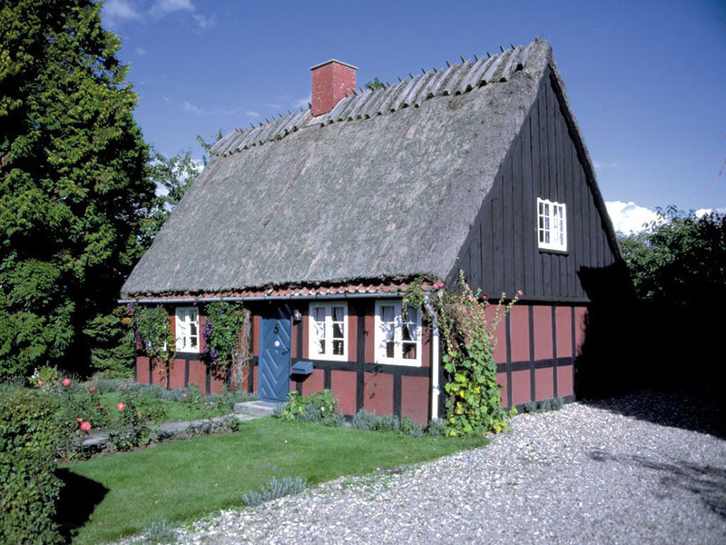 Thatched Cottage — Green, Serene, Afternoon, Photograph, Trees, Flowers