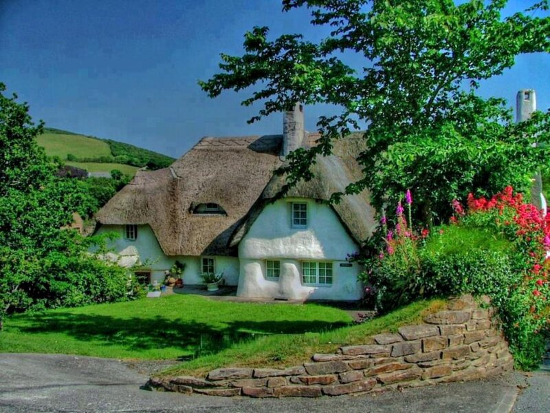 Thatched Cottage — Green, Serene, Afternoon, Photograph, Trees