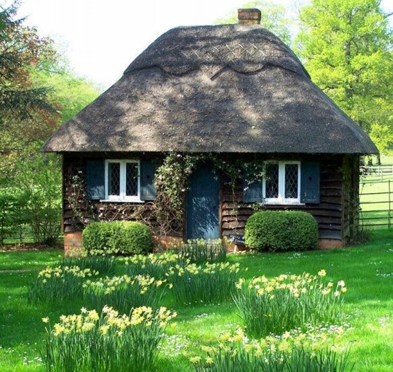 Thatched Cottage — Green, Serene, Spring, Photograph, Flowers