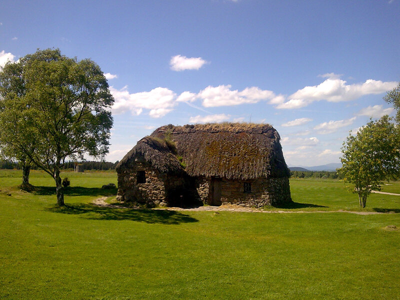 Thatched cottage in a green field