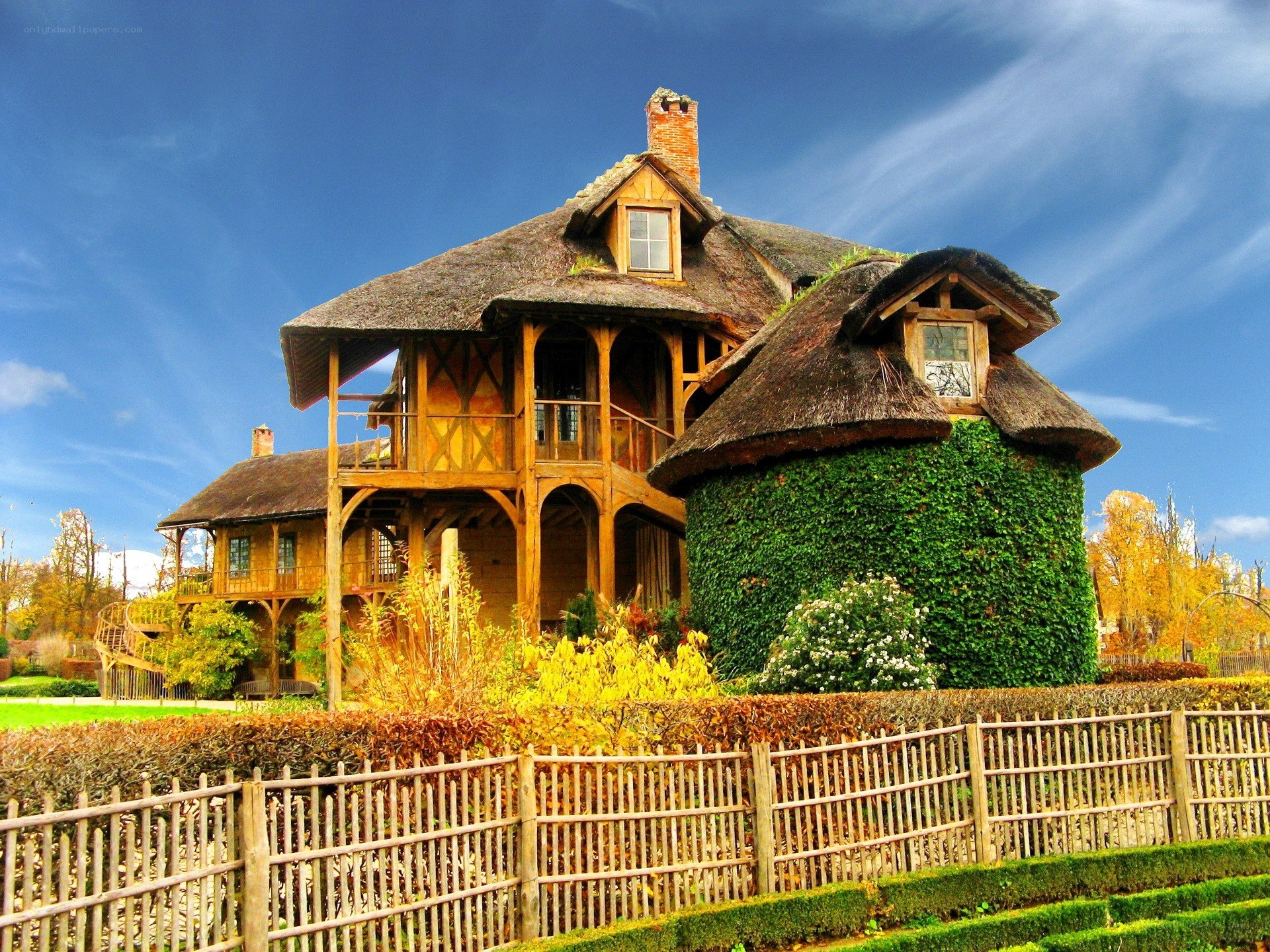 Thatched cottage in autumn