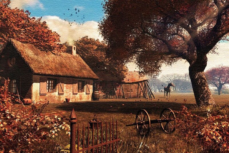 Thatched Cottage in Autumn — Brown