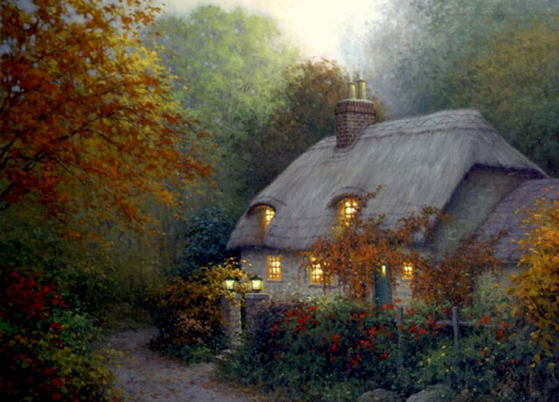 Thatched Cottage in Autumn — Green