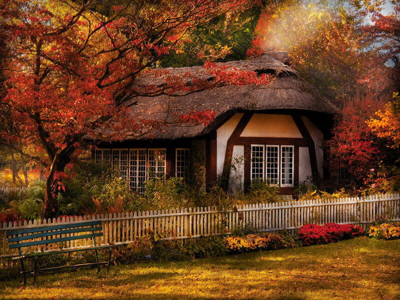 Thatched Cottage in Autumn — Red