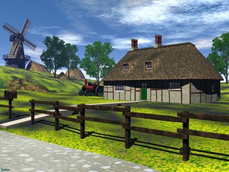 Thatched Cottage in Field — Green