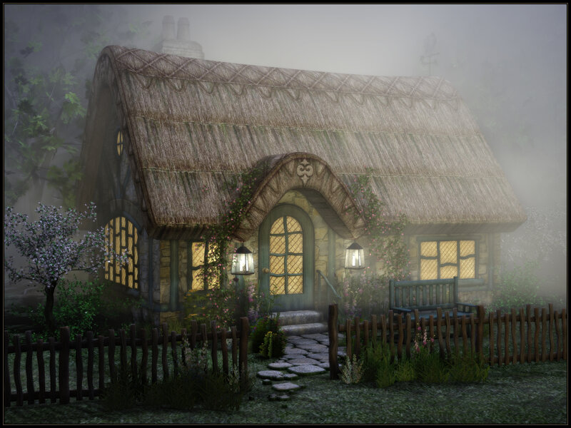 Thatched Cottage in Fog