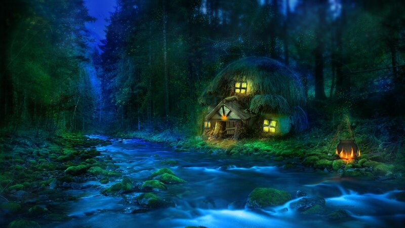 Thatched Cottage in Forest — Blue