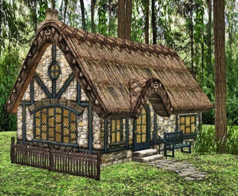Thatched Cottage in Forest — Green, Serene, Afternoon