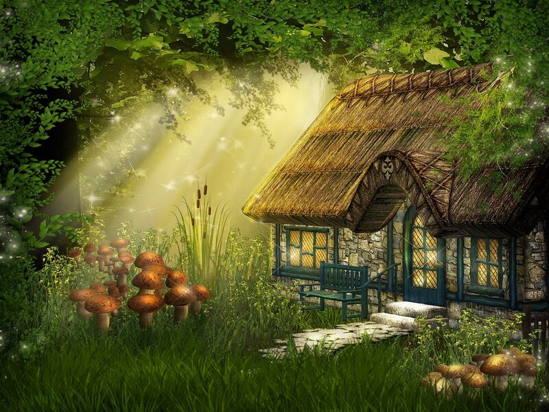 Thatched Cottage in Forest — Green
