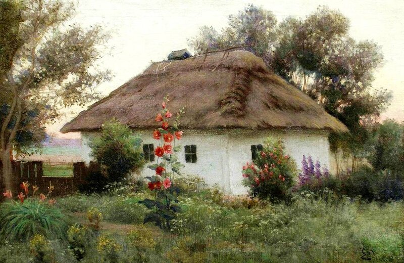 Thatched Cottage in Garden — White