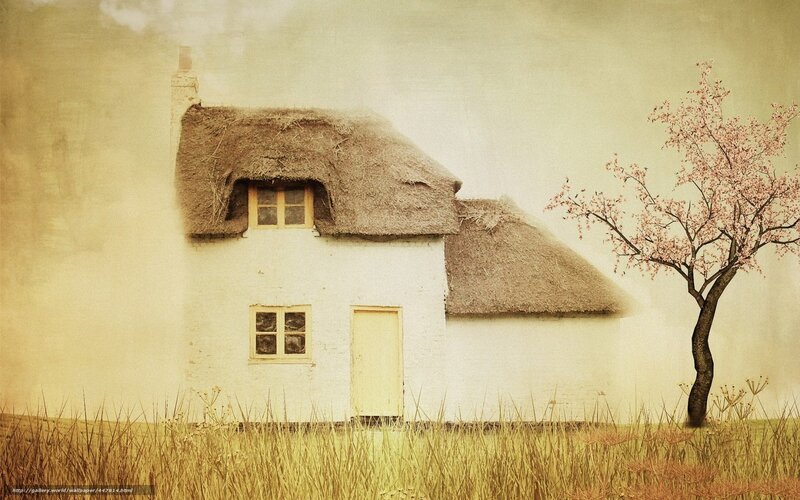 Thatched cottage in spring