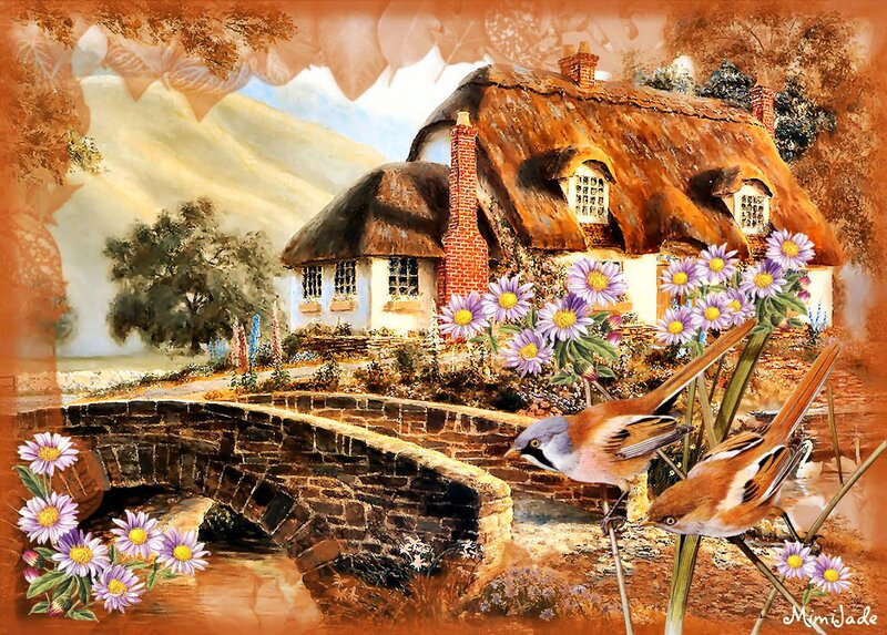 Thatched Cottage Scene — Brown