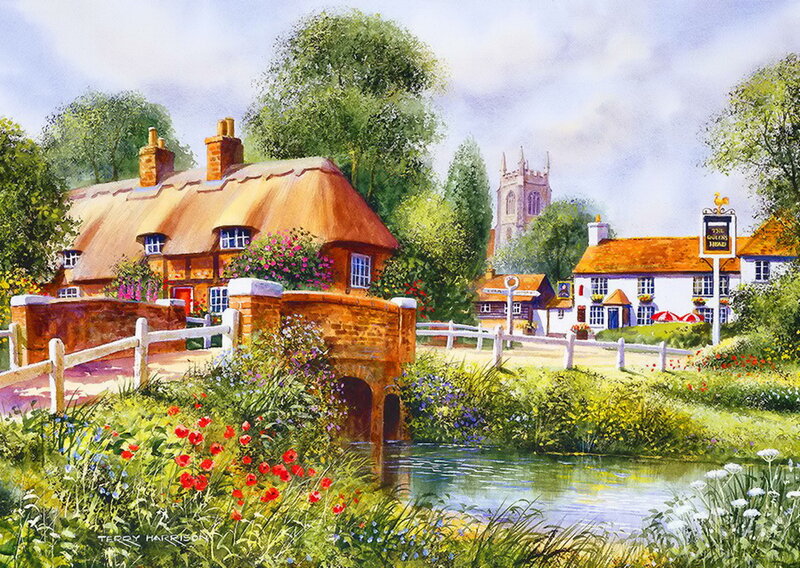 Thatched Cottage Village — Green, Serene, Afternoon