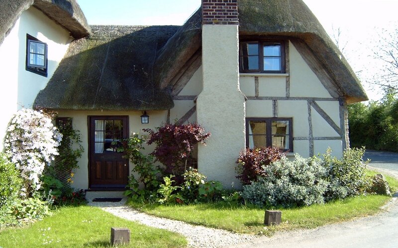 Thatched Cottage — White, Serene, Afternoon, Photograph, Door