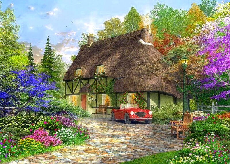 Thatched Cottage with Car