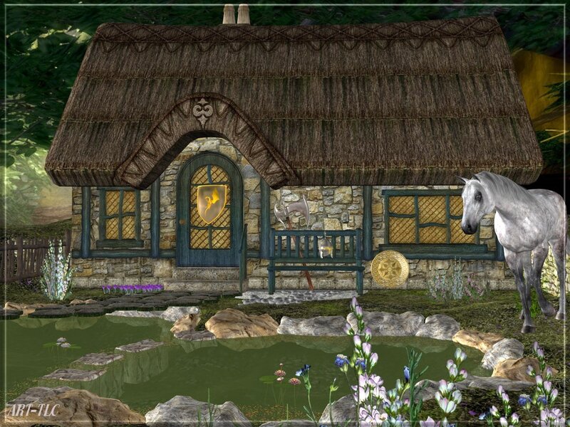 Thatched Cottage with Horse