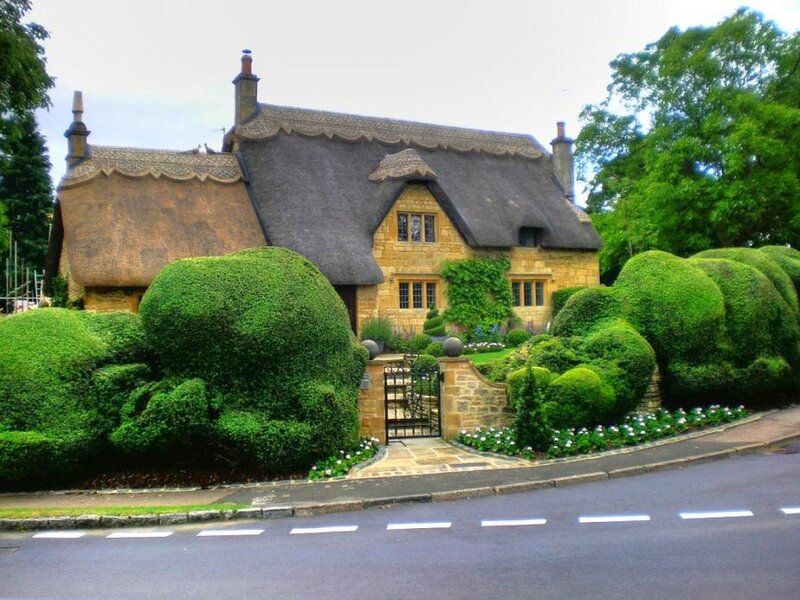 Thatched cottage with topiary garden
