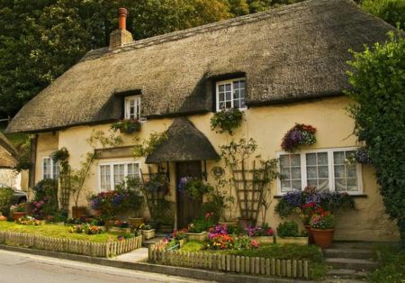 Thatched Cottage — Yellow, Serene, Afternoon, Photograph
