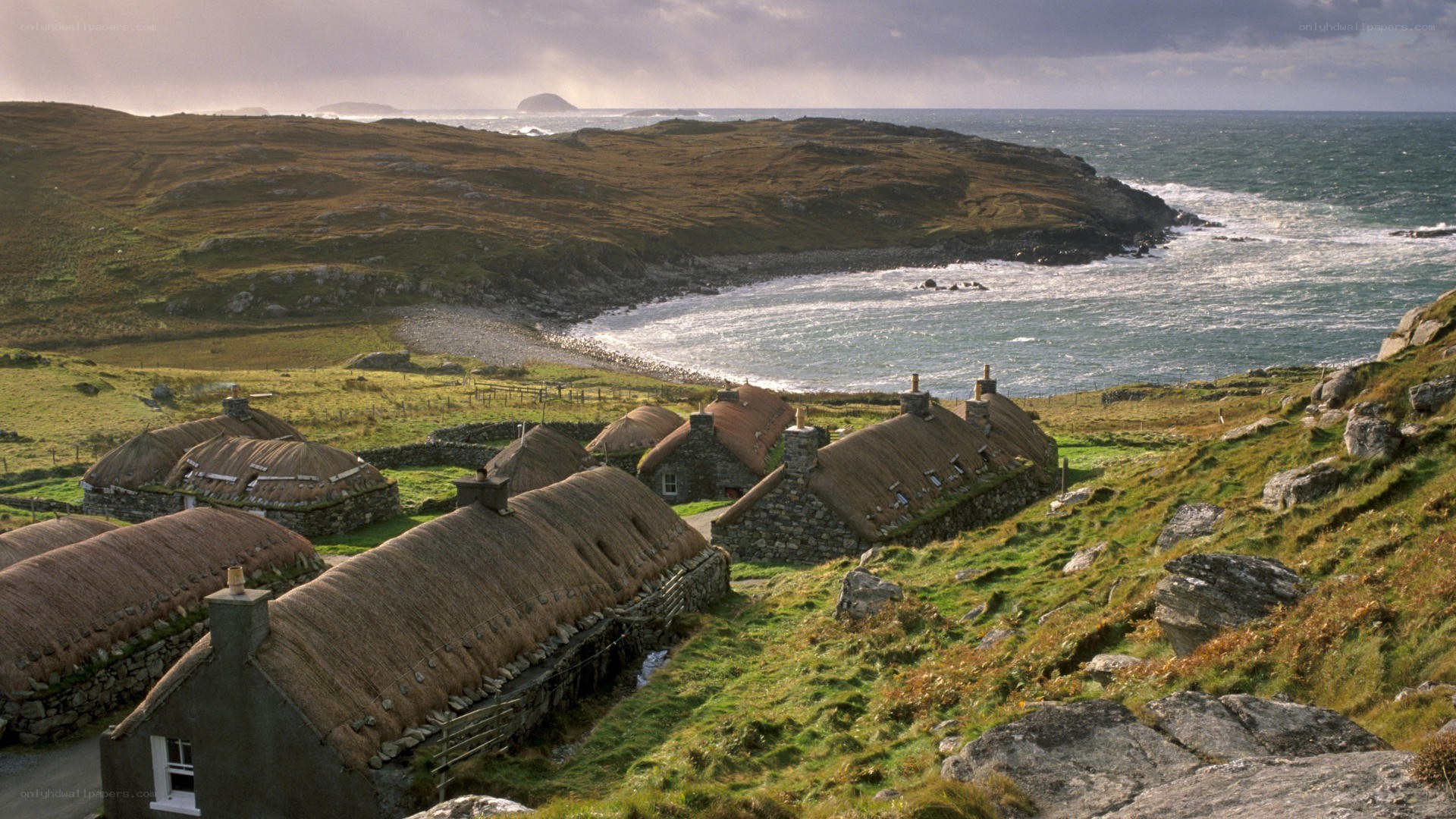 Thatched cottages by the sea