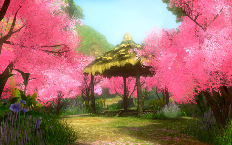 Thatched Gazebo in Garden — Pink
