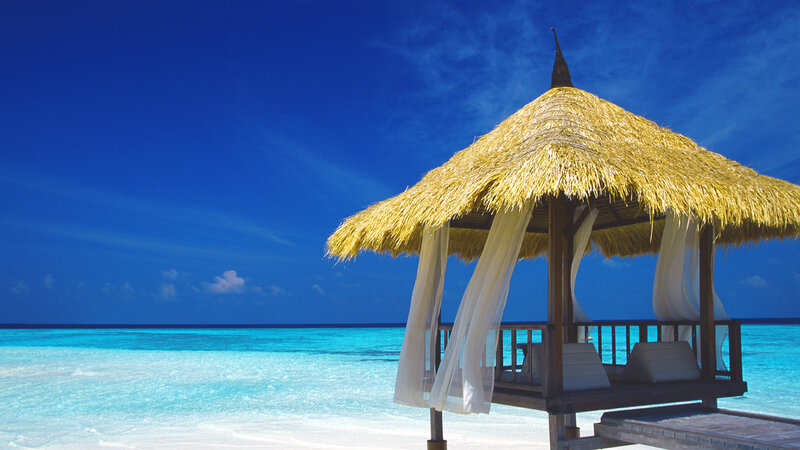 Thatched Gazebo on Beach — Blue, Serene