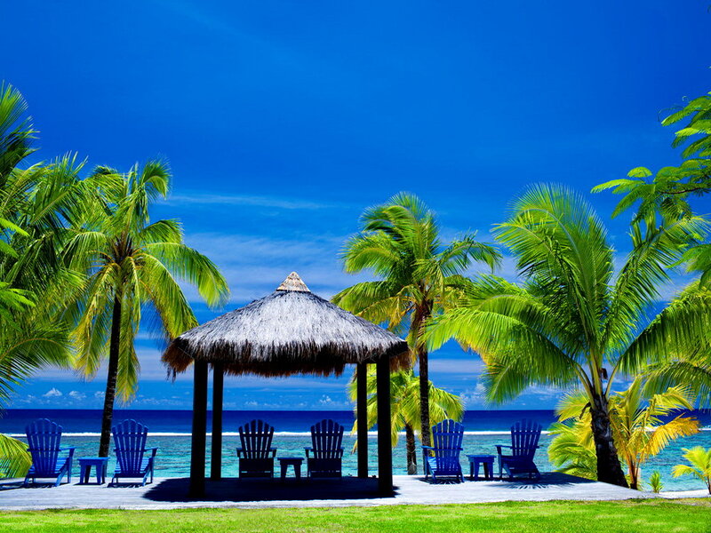 Thatched Gazebo on Beach — Blue